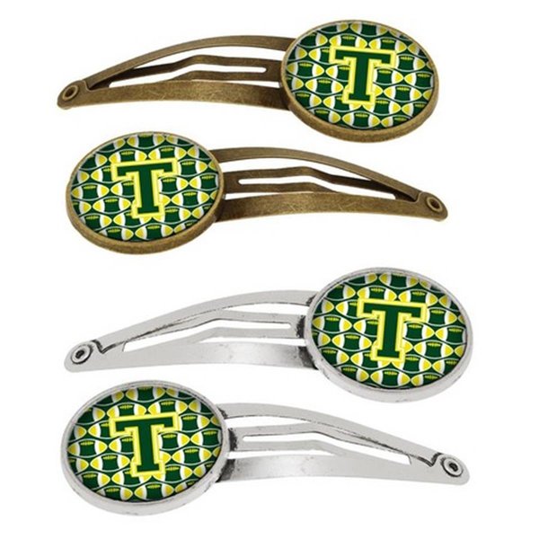 Carolines Treasures Letter T Football Green and Yellow Barrettes Hair Clips, Set of 4, 4PK CJ1075-THCS4